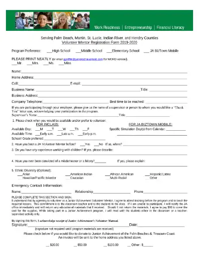 Volunteer Mentor Registration Packet Junior Achievement pdf